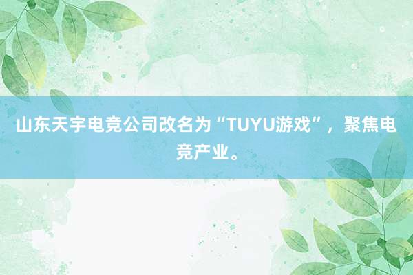 山东天宇电竞公司改名为“TUYU游戏”，聚焦电竞产业。