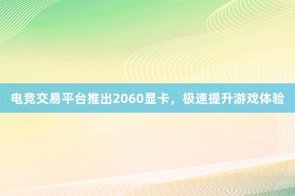 电竞交易平台推出2060显卡，极速提升游戏体验